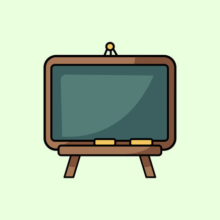 Illustration of a blackboard with chalk on a wooden stand, suitable for school, study, education, classroom and educational decoration themes.のイラスト素材