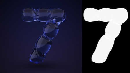 Neon water number 7. Numerals bubble set font. Typography Design Element.の写真素材