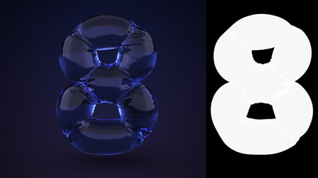 Neon water number 8. Numerals bubble set font. Typography Design Element.の写真素材