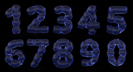 Neon water numbers Set. 1 2 3 4 5 6 7 8 9 0 bubble font. Design Elements.の写真素材