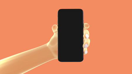 Hand holding phone, isolated on background. 3d renderingの写真素材