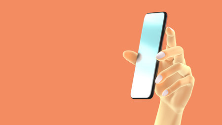 Hand holding phone, isolated on background. 3d renderingの写真素材