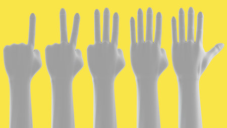 Hand sign finger show number, isolated on background. 3D-renderingの写真素材