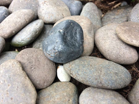 pebble stone texture background, pile of various size of brown and black sea stones