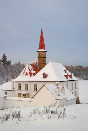 Gatchina Priory Palace in winter in the snowのeditorial素材