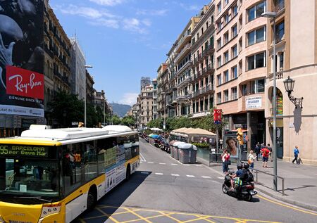Barcelona, Spain - May 17, 2014: The streets of Barcelona, one of the City Tour routes, urban...