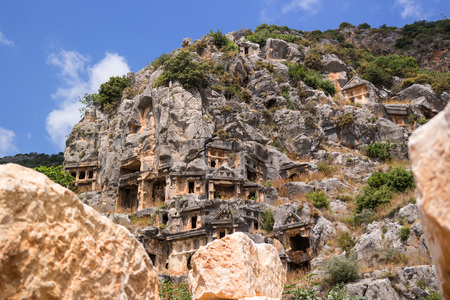 Ancient rock-cut tombs in Myra, Demre, Turkeyの写真素材