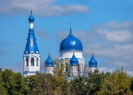 Blue dome of the Pokrovsky Cathedral. Protection of the Mother of God orthodox church, Gatchina, Russiaの写真素材