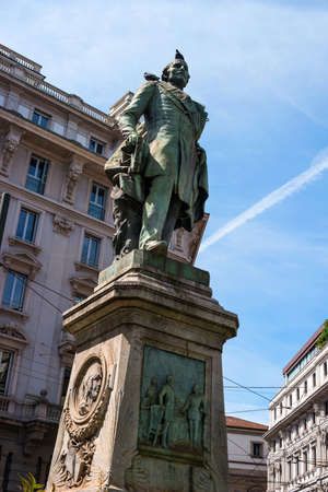 Milan, Italy - May 25, 2016: Monument Tommaso Grossi -1791 - 1853 Italian poet and writer. Besides poetry all my life worked as a notary.のeditorial素材