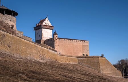 Narva, Estonia - Herman Castle on the banks of the river, opposite the Ivangorod fortress. Built by...