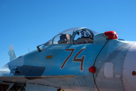 The cabin of a jet fighter pilot of Sukhoi SU27M - for NATO codification: Flanker-B.の写真素材