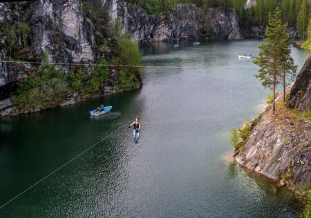 Ruskeala, Sortavala, Republic of Karelia, Russia - June 12, 2017: Marble quarry in Ruskeala Park.