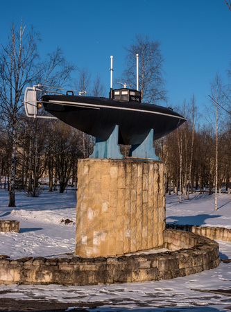 Gatchina, Russia - March 27, 2018: Monument of the first Russian submarine.のeditorial素材