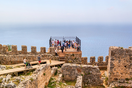 Alanya, Turkey - May 01, 2015: The fortress of Alanya in Turkey. Observation deck on the fortress wall. At the observation deck are tourists.のeditorial素材
