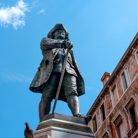 Venice, Italy - 08 May 2018: The monument of Carlo Goldoni. Carlo Goldoni is a great Italian playwright and librettist. In Venice, Goldoni began his own lawyer practice.のeditorial素材