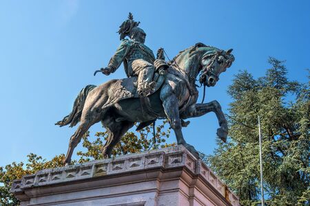 Verona, Italy - 06 May 2018: Monument to Vittorio Emanuele the second, the King of Italy in the Bra Square in Verona. The author is sculptor Ambrogio Borgi from Milanのeditorial素材