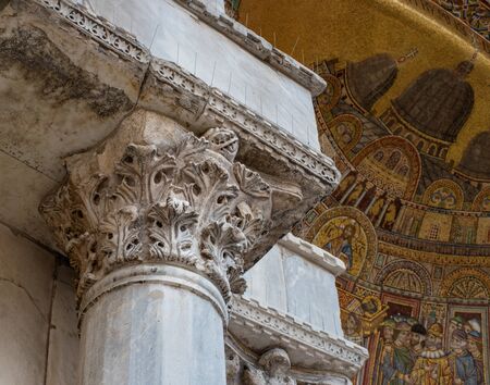 Venice, Italy - 08 May 2018: Architectural detail of Basilica San Marco, Venice, Italy