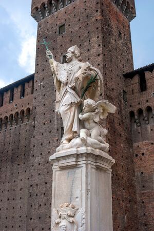 Milan, Italy - May 09, 2018: Castle of St. John of Nepomuk Castle The monument is installed in the courtyard of the castle.のeditorial素材
