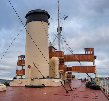 Tallinn, Estonia - November 18, 2018: Deck, chimney of the Suur Toll icebreaker. The icebreaker...