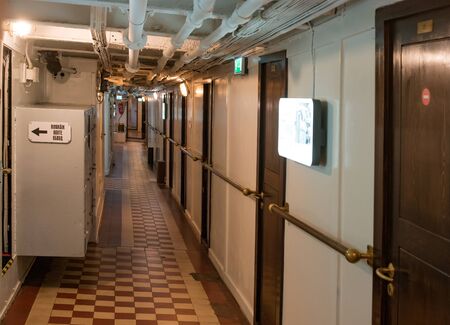 Tallinn, Estonia - November 18, 2018: SIcebreaker Suur Toll.. Corridor and cabins. The icebreaker steamer is part of the Tallinn Maritime Museum and is based in Flight Harbor - Lennusadamのeditorial素材