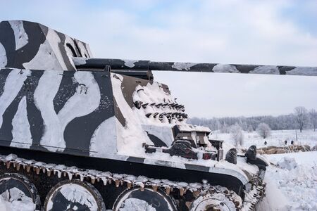 Krasnoye Selo, St. Petersburg, Russia - January 19, 2019: Military historical reconstruction - the battle for Leningrad. TSelf-propelled anti-gun Sd.Kfz.132 -Marder- II enters the battle.のeditorial素材