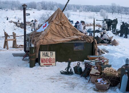 Krasnoye Selo, St. Petersburg, Russia - January 19, 2019: Military historical reconstruction - the battle for Leningrad. Military field hospital of the German army.のeditorial素材