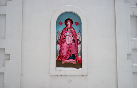 Kazan, Russia - January 09 2021: Icon on the wall of the Orthodox Church of the Holy Great Martyr Paraskeva Pyatnitsa. Winter dayのeditorial素材