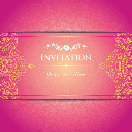 Beautiful Invitation wedding Card Template with Floral Round Patern Ornament - magentaのイラスト素材