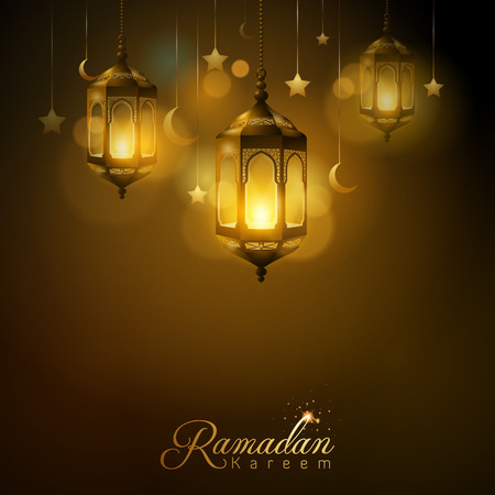 Ramadan Kareem glow arabic lantern star and islamic crescentのイラスト素材
