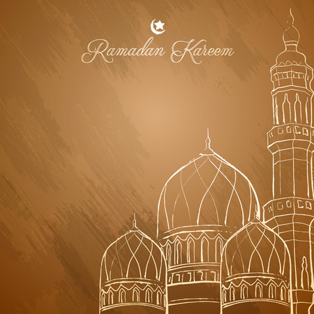 Ramadan Kareem islamic greeting background outline mosque sketchのイラスト素材