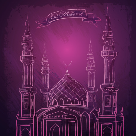 Mosque sketch islamic greeting background Eid Mubarakのイラスト素材