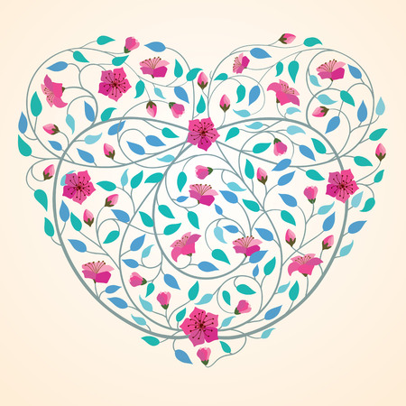 Retro Love Heart Icon Flower Banner Background -  Vector Illustrationのイラスト素材