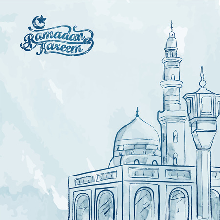 Watercolor mosque sketch Ramadan Kareem greeting backgroundのイラスト素材