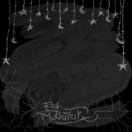 Eid Mubarak greeting background chalk on balckboardのイラスト素材