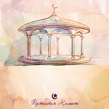 Vector watercolor sketch brush Ramadan Kareem backgroundのイラスト素材