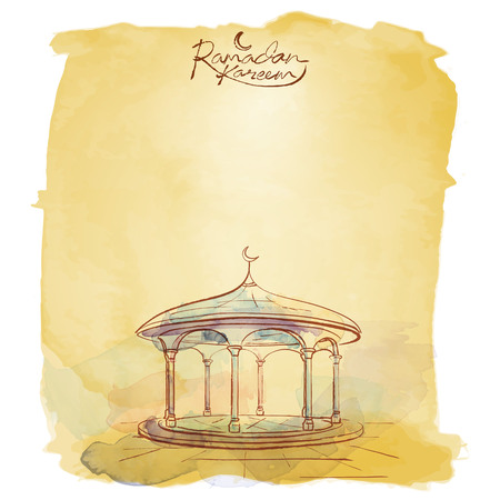 Ramadan Kareem vector mosque watercolor brush sketch islamic greeting template backgroundのイラスト素材