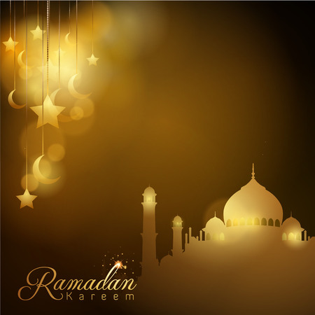 Ramadan Kareem islamic design background glow silhouette mosque star and crescentのイラスト素材