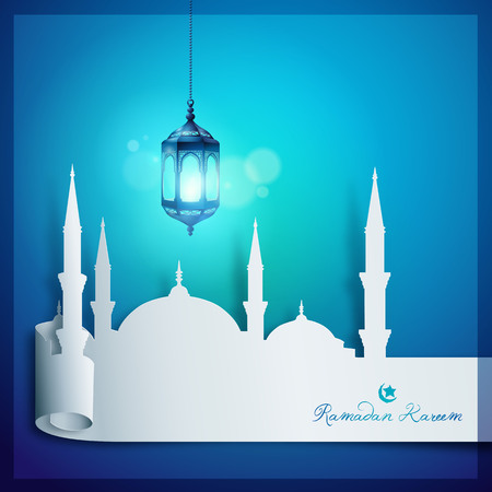 Ramadan Kareem Vector Mosque Papercut Style for islamic greeting backgroundのイラスト素材
