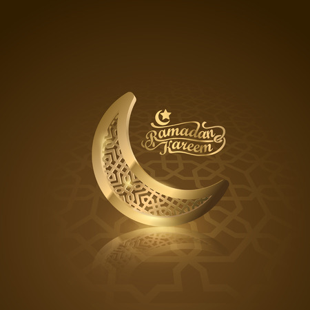 Ramadan Kareem islamic greeting background gold crescent with geometric patternのイラスト素材