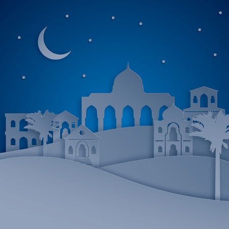Arabic landscape city view for islamic greeting backgroundのイラスト素材