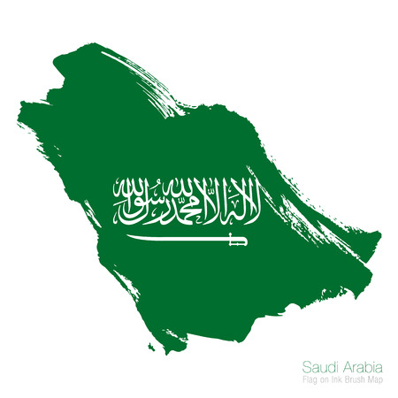 Saudi Arabia flag and ink brush map vector illustrationのイラスト素材