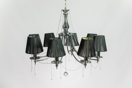 Chandelier with black plafonds and crystal silver grayの写真素材