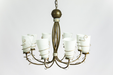 Chandelier loft vintage olive color dark goldenrod with white plafonds on the gray backgroundの写真素材
