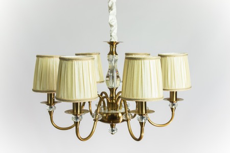 Chandelier vintage antique golden color with cloth plafondsの写真素材