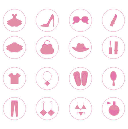 A set of fashion and beauty icons in pink colorの写真素材