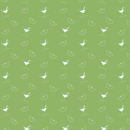 A seamless pattern with martini and lime on green backgroundの写真素材