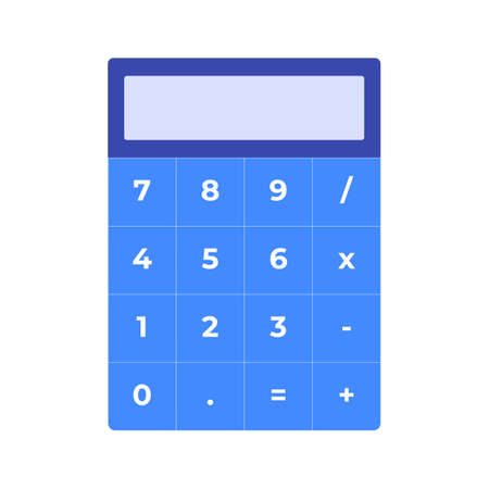 Basic blue calculator with a set of numbers highlighted on a white background. flat design. vector illustration.のイラスト素材