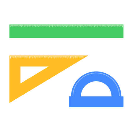 Ruler, Triangle Ruler, Protractor for School and Business. vector illustration.のイラスト素材