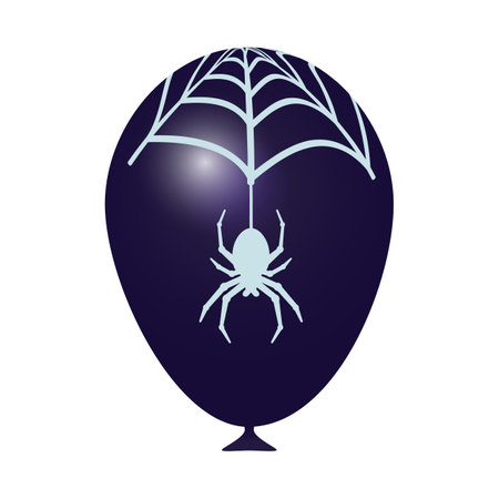 A balloon for Halloween. Realistic purple ball with spider web and spider.のイラスト素材