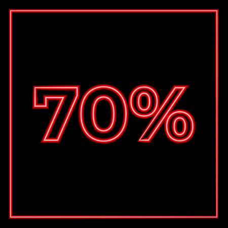 Neon red lettering seventy percent on a black background.のイラスト素材